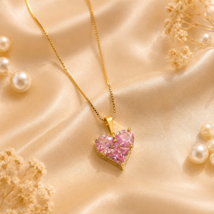 Pink Crystal Heart Pendant Chain
