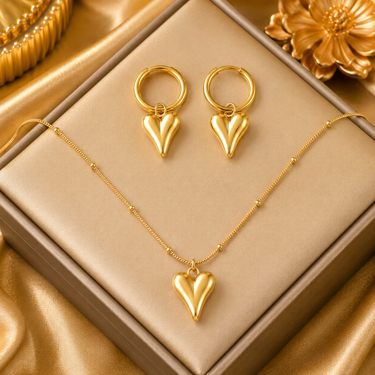 Golden Heart Pendant Set